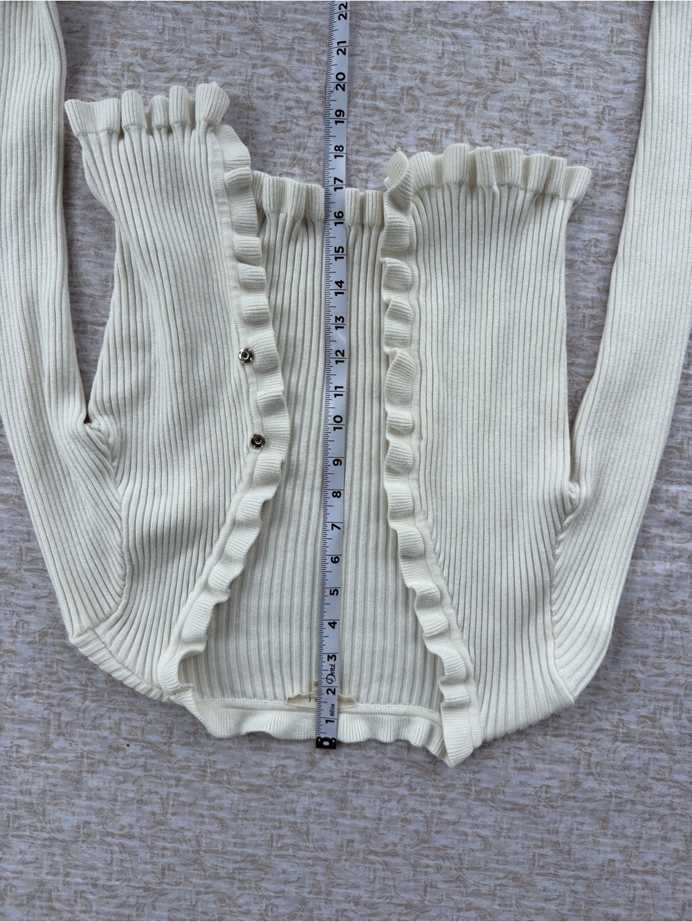 Mable White Ribbed Ruffle Cardigan Sweater Soft Feminine Knit - Picture 6 of 7